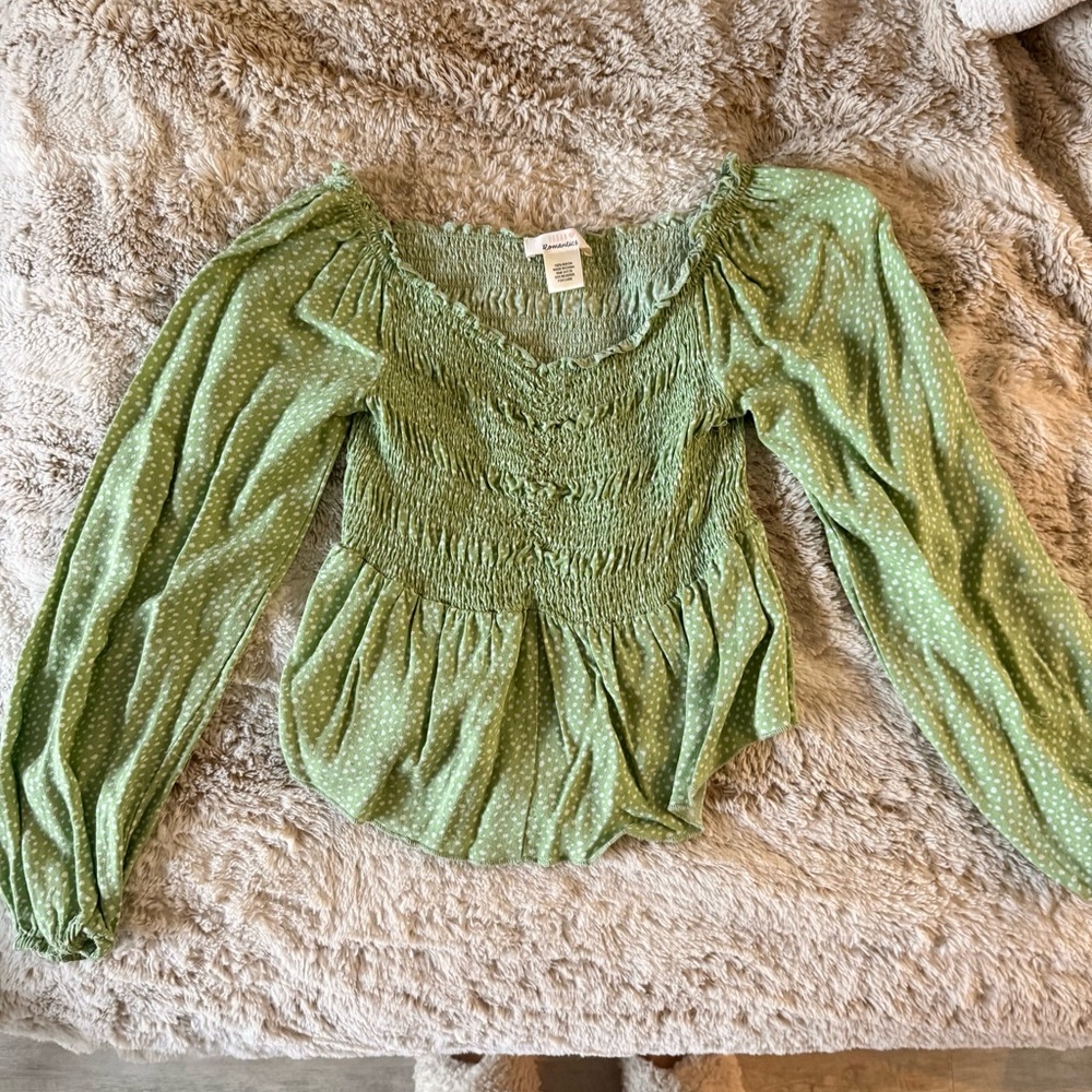 URBAN Romantics Light Green Smocked Blouse
